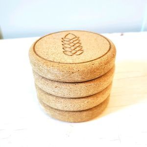 Chunky Cork Coasters Country Chic Wheat Inlay Set of 4